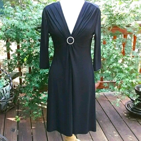 Evan-Picone Little Black Dress Rhinestone Buckle - Picture 1 of 7